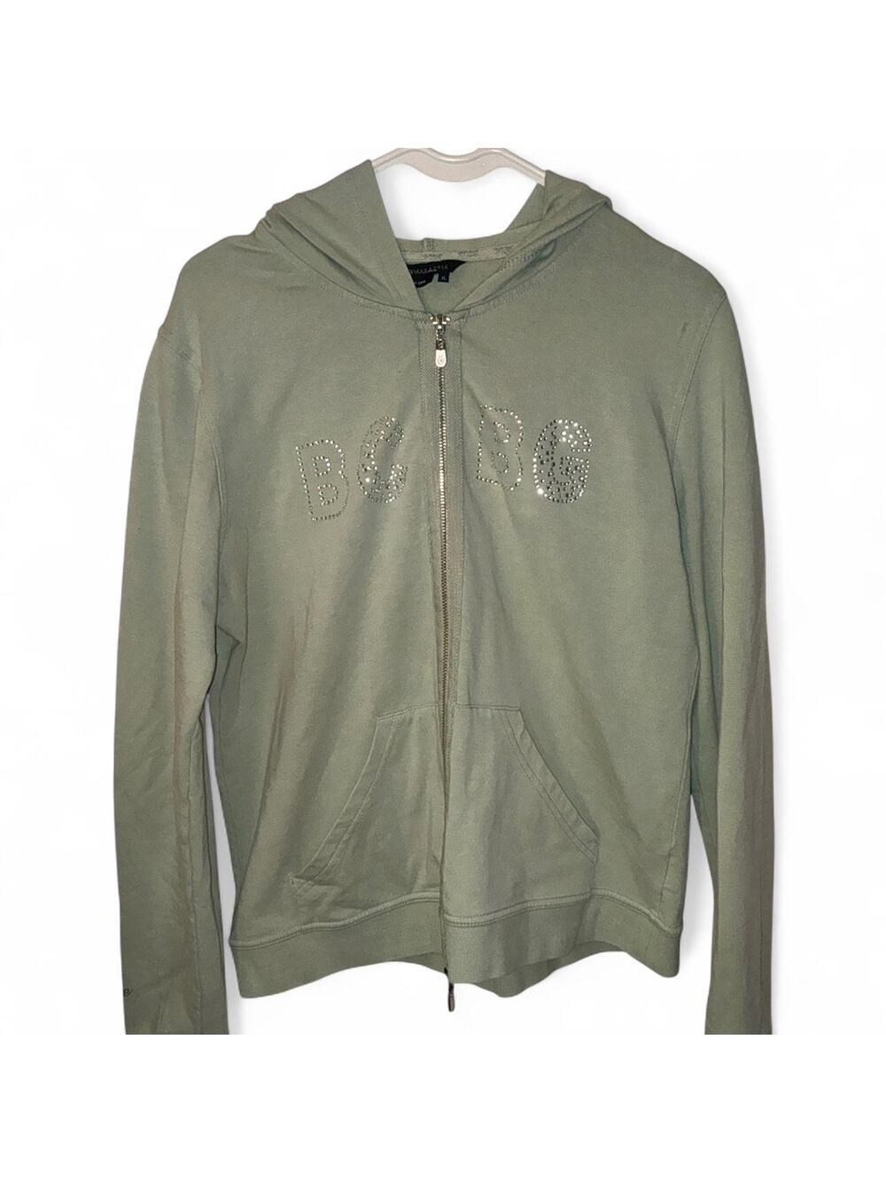 green bcbg rhinestone zip up jacket